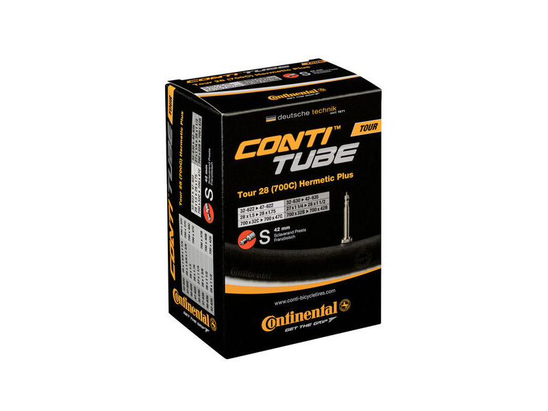 Continental Tour Tube Hermetic Plus - Presta 42mm Valve: Black 700x32-47c click to zoom image